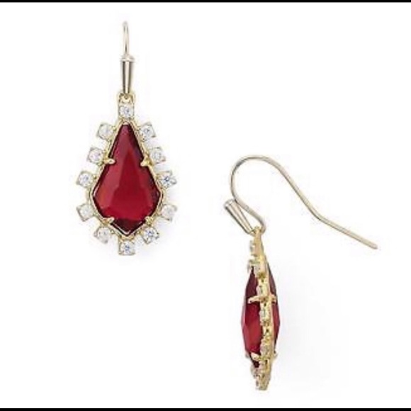 NWOT Kendra Scott RARE & Retired Juniper Earrings Red, CZ’s & Yellow Gold GORG! - Picture 4 of 10